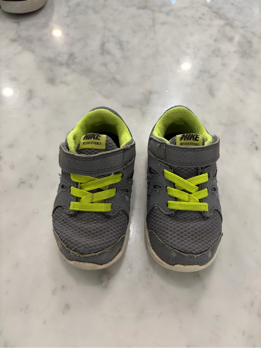 Nike Kids Gray Sneakers with Neon Green Accents